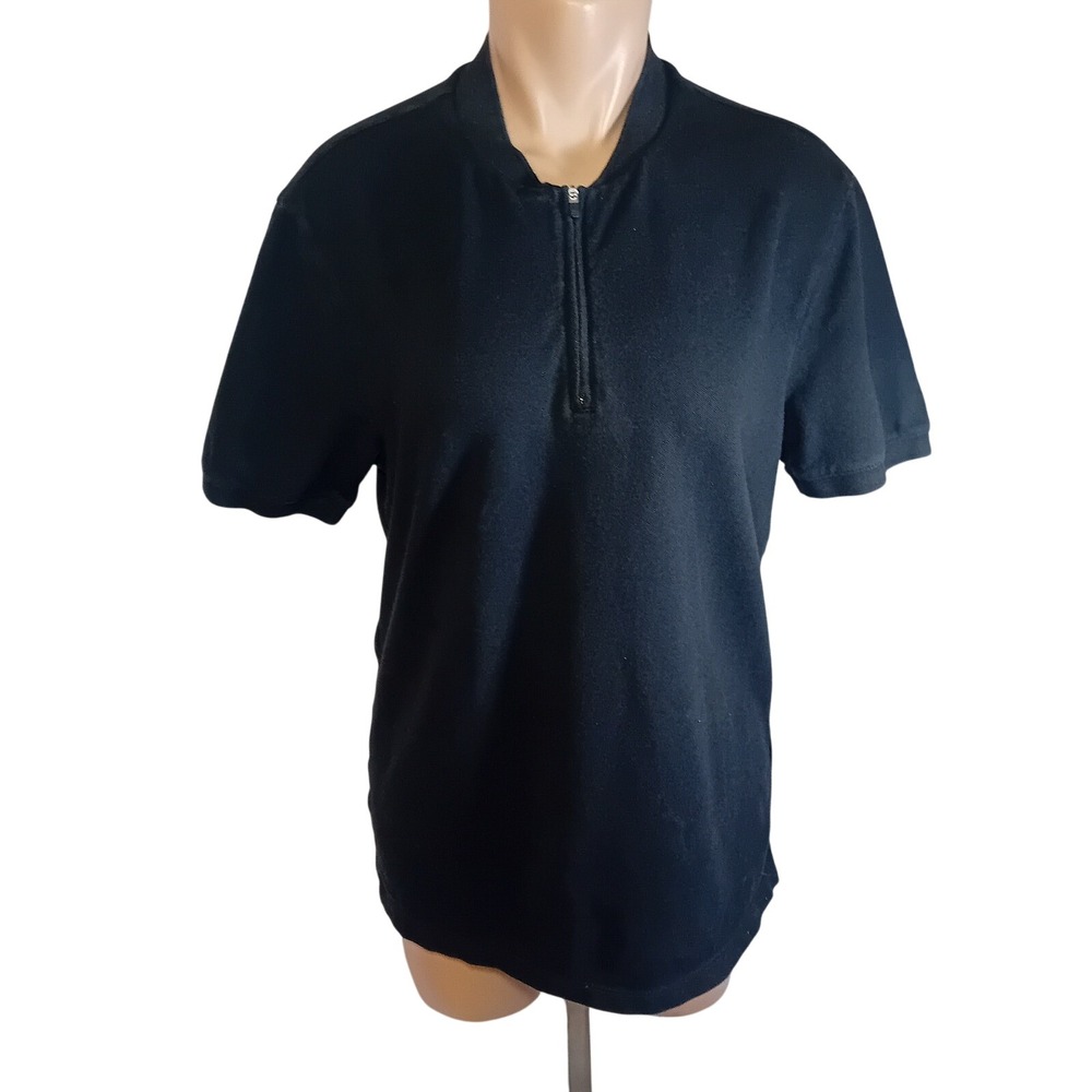 Men's Club Monaco Black Short Sleeve 1/4 Zip Polo Shirt Preppy Casual Summer S